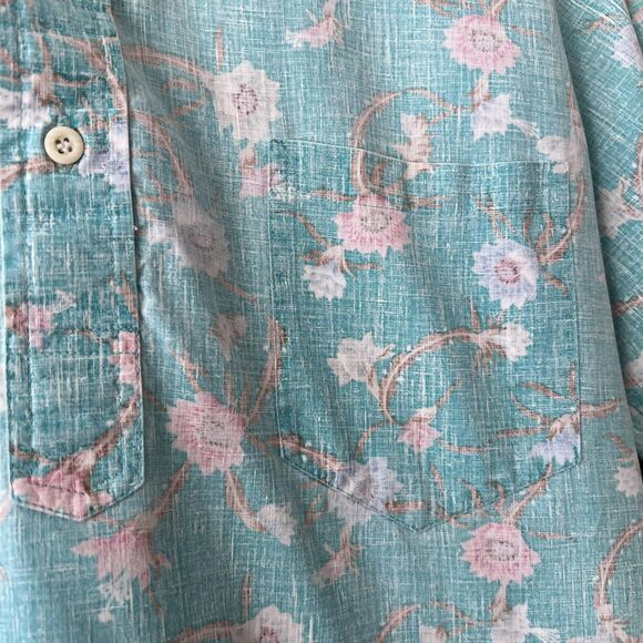 Reyn Spooner Shirt Mens Medium Blue Pink Floral Hawaiian Button Up Short Sleeve - Picture 6 of 13